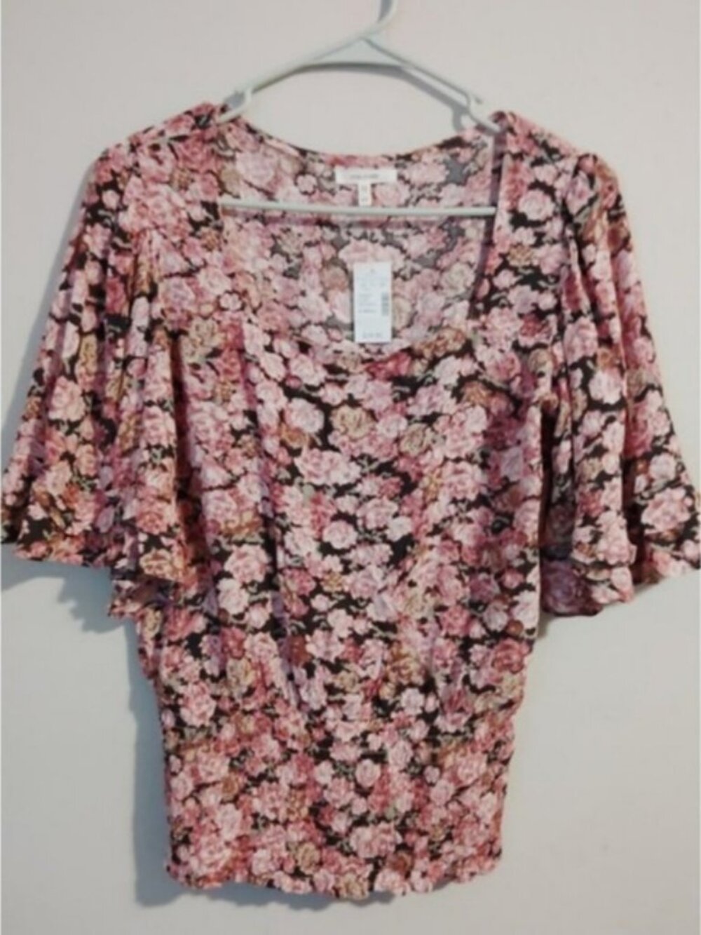 Maurices Womens Floral Square Neck Flutter Sleeve Smocked Waist Blouse Size XS